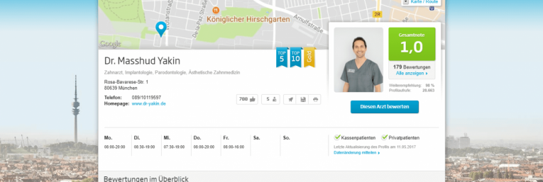 Unsere Praxis ist erneut unter den Top 5 der Münchner Zahnärzte - Zahnarztpraxis Dr. Yakin im Ärztehaus Nymphenburg